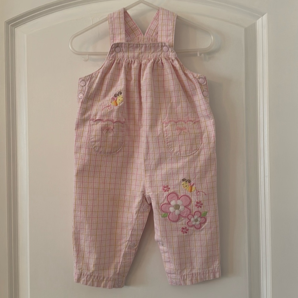 Carter' Child of Mine Pink and Yellow Plaid Overall's, Size 6/9M